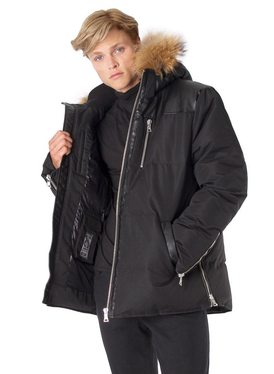 OXFORD | PREMIUM DOWN-FILLED HOODED OXFORD TASLAN JACKET WITH NATURAL RACCOON FUR ||OXFORD | PREMIUM BLACK LABEL AVEC FOURRURE DE RATON LAVEUR