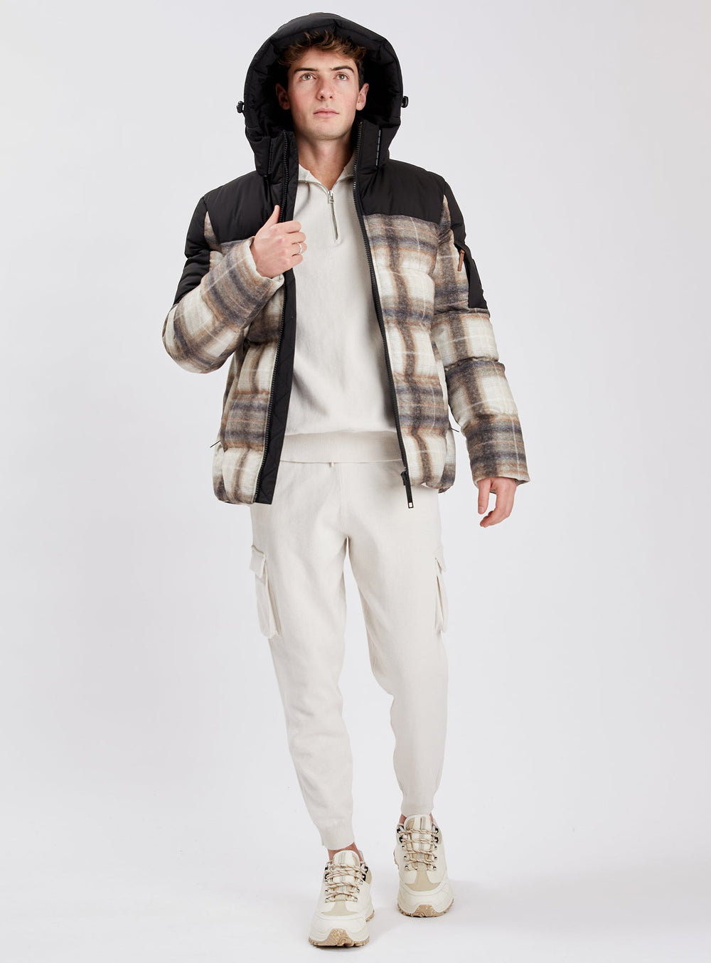 BELLECOTE| Cashmere-touch Plaid Printed Jacket || BELLECOTE | Veste à gros carreaux imprimés