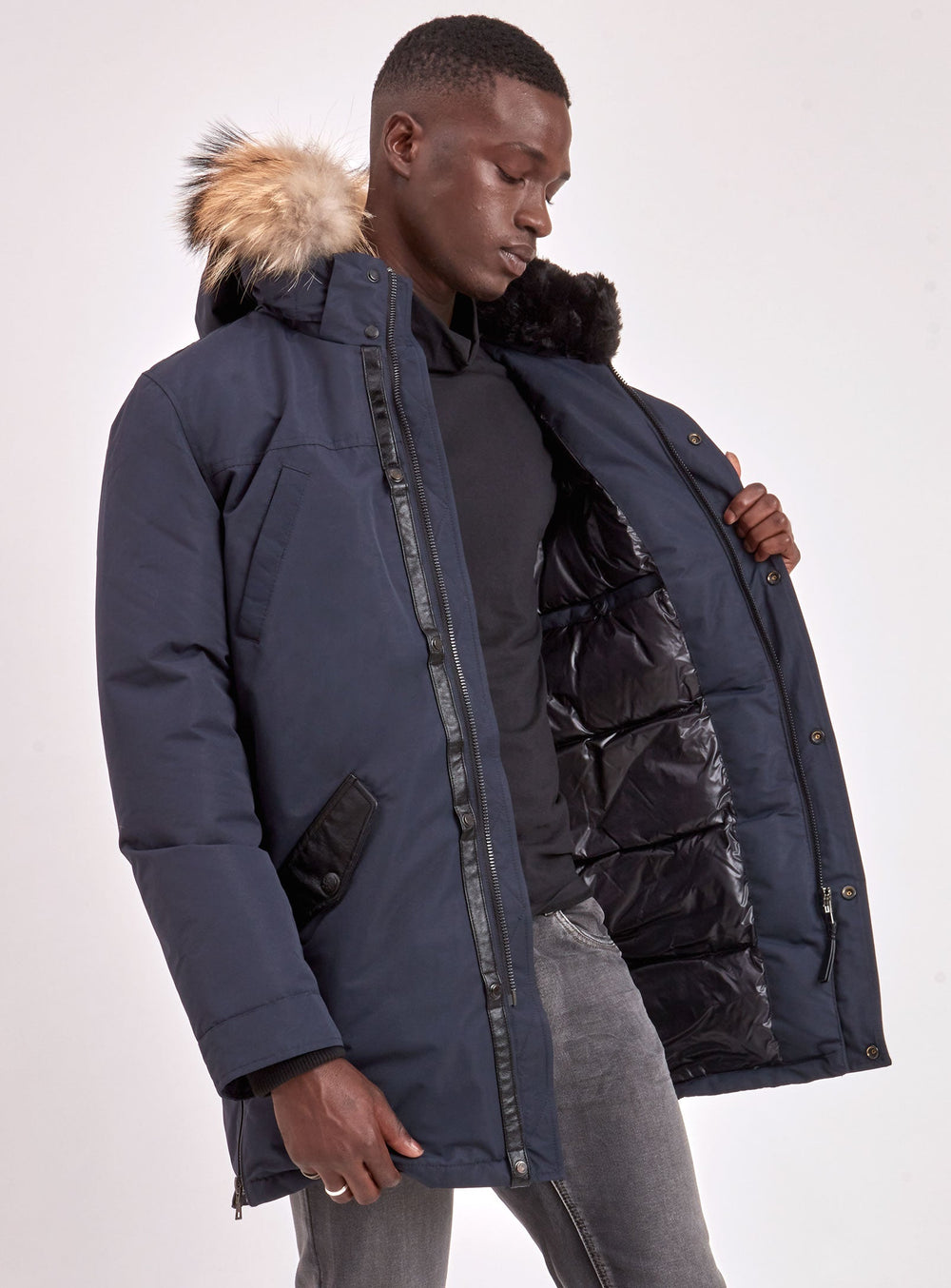 XAVIER | BLACK LABEL PREMIUM DOWN RACCOON FUR TRIM JACKET ||XAVIER | MANTEAU BLACK LABEL PREMIUM EN DUVET À FOURRURE DE RATON